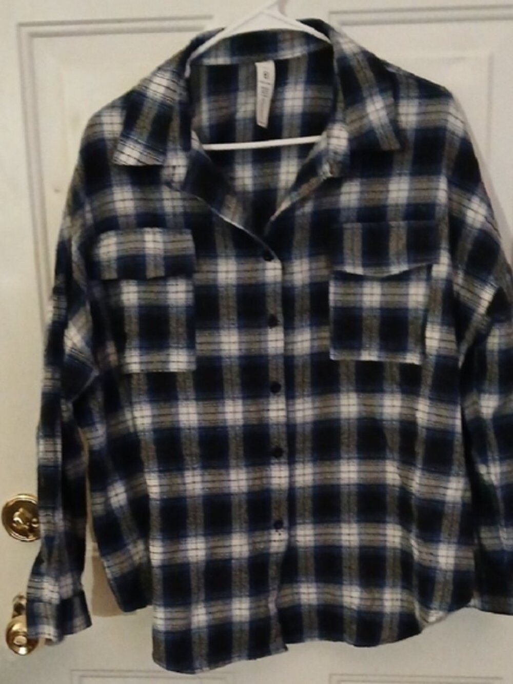 B Size L Plaid Button Down Shirt - Blue and White